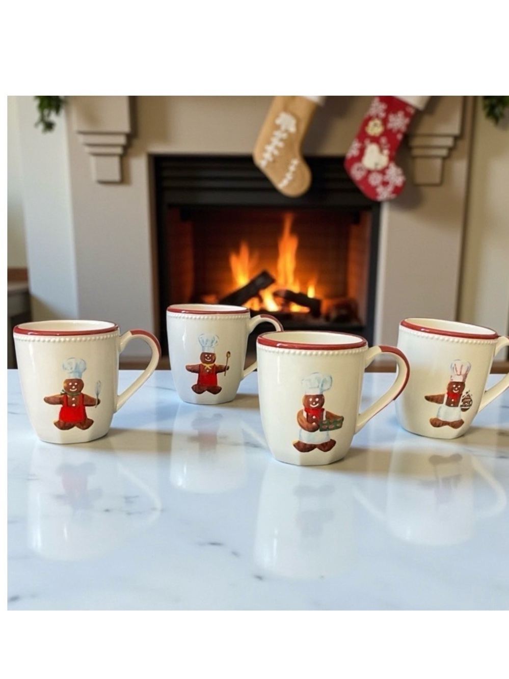 Williams Sonoma Gingerbread Chef Mugs Set of 4 Christmas Holiday 16 oz